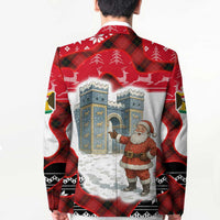 Iraq Christmas Blazer with Santa Ishtar Gate Red Plaid and Snowflake Reindeer Pattern - Wonder Print Shop
