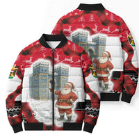 Iraq Christmas Bomber Puffer Jacket with Santa Ishtar Gate Red Plaid and Snowflake Reindeer Pattern - Wonder Print Shop