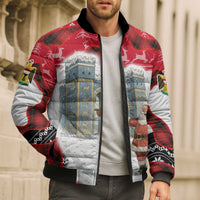 Iraq Christmas Bomber Puffer Jacket with Santa Ishtar Gate Red Plaid and Snowflake Reindeer Pattern - Wonder Print Shop