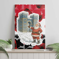 Iraq Christmas Canvas Wall Art with Santa Ishtar Gate Red Plaid and Snowflake Reindeer Pattern - Wonder Print Shop
