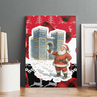 Iraq Christmas Canvas Wall Art with Santa Ishtar Gate Red Plaid and Snowflake Reindeer Pattern - Wonder Print Shop
