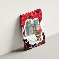 Iraq Christmas Canvas Wall Art with Santa Ishtar Gate Red Plaid and Snowflake Reindeer Pattern - Wonder Print Shop