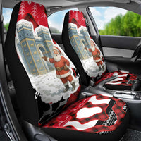 Iraq Christmas Car Seat Cover with Santa Ishtar Gate Red Plaid and Snowflake Reindeer Pattern - Wonder Print Shop