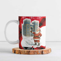 Iraq Christmas Ceramic Mug with Santa Ishtar Gate Red Plaid and Snowflake Reindeer Pattern - Wonder Print Shop