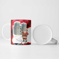 Iraq Christmas Ceramic Mug with Santa Ishtar Gate Red Plaid and Snowflake Reindeer Pattern - Wonder Print Shop