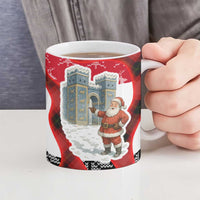 Iraq Christmas Ceramic Mug with Santa Ishtar Gate Red Plaid and Snowflake Reindeer Pattern - Wonder Print Shop