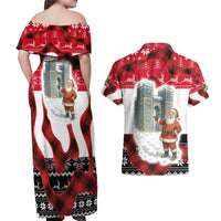 Iraq Christmas Couples Matching Off Shoulder Maxi Dress and Hawaiian Shirt with Santa Ishtar Gate Red Plaid and Snowflake Reindeer Pattern - Wonder Print Shop
