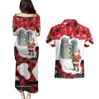 Iraq Christmas Couples Matching Puletasi and Hawaiian Shirt with Santa Ishtar Gate Red Plaid and Snowflake Reindeer Pattern - Wonder Print Shop