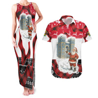 Iraq Christmas Couples Matching Tank Maxi Dress and Hawaiian Shirt with Santa Ishtar Gate Red Plaid and Snowflake Reindeer Pattern - Wonder Print Shop