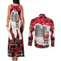 Iraq Christmas Couples Matching Tank Maxi Dress and Long Sleeve Button Shirt with Santa Ishtar Gate Red Plaid and Snowflake Reindeer Pattern - Wonder Print Shop