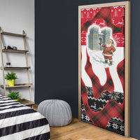 Iraq Christmas Door Cover with Santa Ishtar Gate Red Plaid and Snowflake Reindeer Pattern - Wonder Print Shop