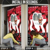 Iraq Christmas Door Cover with Santa Ishtar Gate Red Plaid and Snowflake Reindeer Pattern - Wonder Print Shop