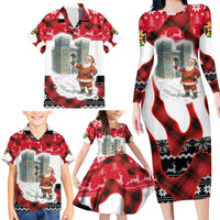 Iraq Christmas Family Matching Long Sleeve Bodycon Dress and Hawaiian Shirt with Santa Ishtar Gate Red Plaid and Snowflake Reindeer Pattern - Wonder Print Shop