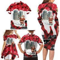 Iraq Christmas Family Matching Long Sleeve Bodycon Dress and Hawaiian Shirt with Santa Ishtar Gate Red Plaid and Snowflake Reindeer Pattern - Wonder Print Shop