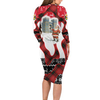 Iraq Christmas Family Matching Long Sleeve Bodycon Dress and Hawaiian Shirt with Santa Ishtar Gate Red Plaid and Snowflake Reindeer Pattern - Wonder Print Shop
