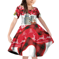 Iraq Christmas Family Matching Off Shoulder Short Dress and Hawaiian Shirt with Santa Ishtar Gate Red Plaid and Snowflake Reindeer Pattern - Wonder Print Shop