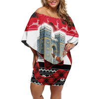 Iraq Christmas Family Matching Off Shoulder Short Dress and Hawaiian Shirt with Santa Ishtar Gate Red Plaid and Snowflake Reindeer Pattern - Wonder Print Shop