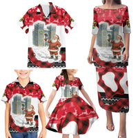 Iraq Christmas Family Matching Puletasi and Hawaiian Shirt with Santa Ishtar Gate Red Plaid and Snowflake Reindeer Pattern - Wonder Print Shop