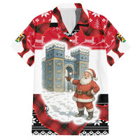 Iraq Christmas Family Matching Short Sleeve Bodycon Dress and Hawaiian Shirt with Santa Ishtar Gate Red Plaid and Snowflake Reindeer Pattern - Wonder Print Shop