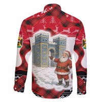 Iraq Christmas Family Matching Short Sleeve Bodycon Dress and Hawaiian Shirt with Santa Ishtar Gate Red Plaid and Snowflake Reindeer Pattern - Wonder Print Shop