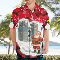 Iraq Christmas Hawaiian Shirt with Santa Ishtar Gate Red Plaid and Snowflake Reindeer Pattern - Wonder Print Shop