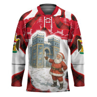Iraq Christmas Hockey Jersey with Santa Ishtar Gate Red Plaid and Snowflake Reindeer Pattern - Wonder Print Shop