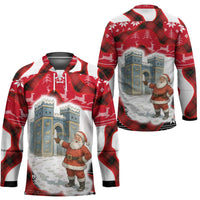 Iraq Christmas Hockey Jersey with Santa Ishtar Gate Red Plaid and Snowflake Reindeer Pattern - Wonder Print Shop