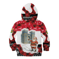 Iraq Christmas Kid Hoodie with Santa Ishtar Gate Red Plaid and Snowflake Reindeer Pattern - Wonder Print Shop