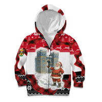 Iraq Christmas Kid Hoodie with Santa Ishtar Gate Red Plaid and Snowflake Reindeer Pattern - Wonder Print Shop