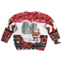 Iraq Christmas Kid Ugly Christmas Sweater with Santa Ishtar Gate Red Plaid and Snowflake Reindeer Pattern - Wonder Print Shop