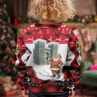 Iraq Christmas Kid Ugly Christmas Sweater with Santa Ishtar Gate Red Plaid and Snowflake Reindeer Pattern - Wonder Print Shop