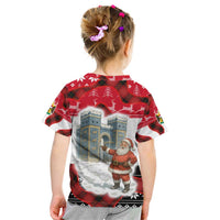 Iraq Christmas Kid T Shirt with Santa Ishtar Gate Red Plaid and Snowflake Reindeer Pattern - Wonder Print Shop
