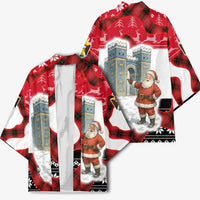 Iraq Christmas Kimono with Santa Ishtar Gate Red Plaid and Snowflake Reindeer Pattern - Wonder Print Shop
