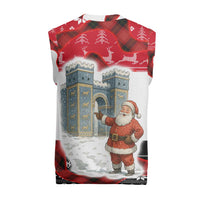 Iraq Christmas Knitted V-Neck Vest with Santa Ishtar Gate Red Plaid and Snowflake Reindeer Pattern - Wonder Print Shop