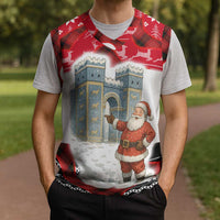 Iraq Christmas Knitted V-Neck Vest with Santa Ishtar Gate Red Plaid and Snowflake Reindeer Pattern - Wonder Print Shop
