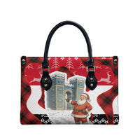 Iraq Christmas Leather Bag with Santa Ishtar Gate Red Plaid and Snowflake Reindeer Pattern - Wonder Print Shop