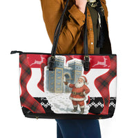 Iraq Christmas Leather Tote Bag with Santa Ishtar Gate Red Plaid and Snowflake Reindeer Pattern - Wonder Print Shop