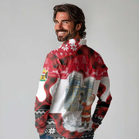Iraq Christmas Long Sleeve Polo Shirt with Santa Ishtar Gate Red Plaid and Snowflake Reindeer Pattern - Wonder Print Shop