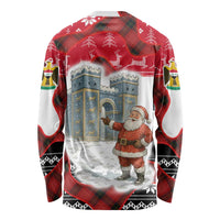 Iraq Christmas Long Sleeve Shirt with Santa Ishtar Gate Red Plaid and Snowflake Reindeer Pattern - Wonder Print Shop