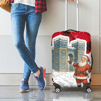 Iraq Christmas Luggage Cover with Santa Ishtar Gate Red Plaid and Snowflake Reindeer Pattern - Wonder Print Shop