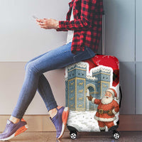 Iraq Christmas Luggage Cover with Santa Ishtar Gate Red Plaid and Snowflake Reindeer Pattern - Wonder Print Shop