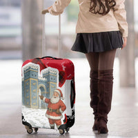 Iraq Christmas Luggage Cover with Santa Ishtar Gate Red Plaid and Snowflake Reindeer Pattern - Wonder Print Shop