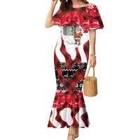 Iraq Christmas Mermaid Dress with Santa Ishtar Gate Red Plaid and Snowflake Reindeer Pattern - Wonder Print Shop