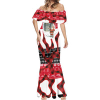 Iraq Christmas Mermaid Dress with Santa Ishtar Gate Red Plaid and Snowflake Reindeer Pattern - Wonder Print Shop