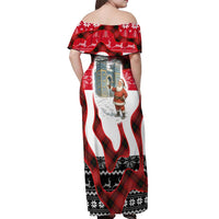 Iraq Christmas Off Shoulder Maxi Dress with Santa Ishtar Gate Red Plaid and Snowflake Reindeer Pattern - Wonder Print Shop