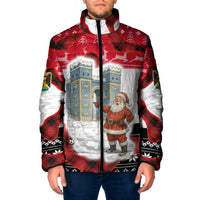 Iraq Christmas Padded Jacket with Santa Ishtar Gate Red Plaid and Snowflake Reindeer Pattern - Wonder Print Shop