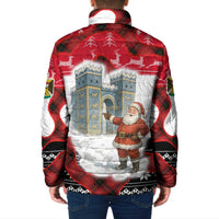 Iraq Christmas Padded Jacket with Santa Ishtar Gate Red Plaid and Snowflake Reindeer Pattern - Wonder Print Shop