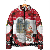 Iraq Christmas Padded Jacket with Santa Ishtar Gate Red Plaid and Snowflake Reindeer Pattern - Wonder Print Shop