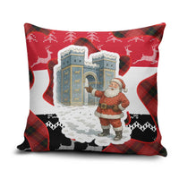 Iraq Christmas Pillow Cover with Santa Ishtar Gate Red Plaid and Snowflake Reindeer Pattern - Wonder Print Shop