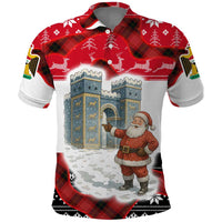 Iraq Christmas Polo Shirt with Santa Ishtar Gate Red Plaid and Snowflake Reindeer Pattern - Wonder Print Shop